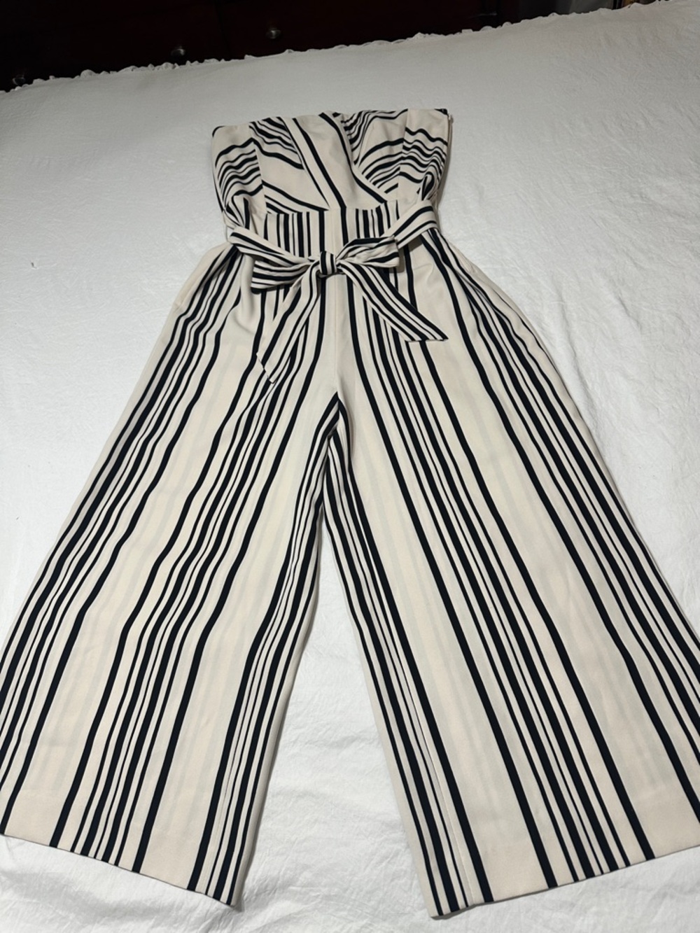 H&M Strapless Wide-Leg Jumpsuit in Black & White Stripe